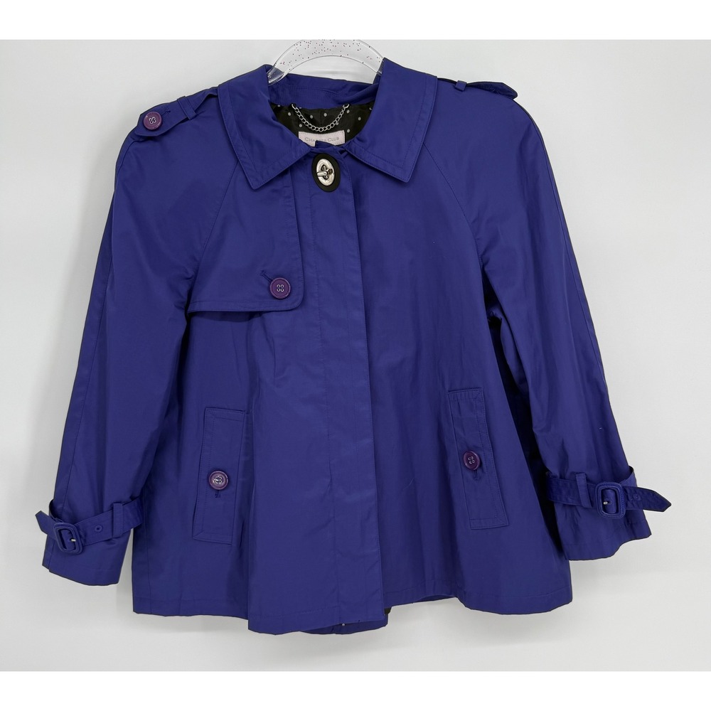 Charter Club Womens Purple Swing Trench Coat Jacket Polka Dot Lining Small
